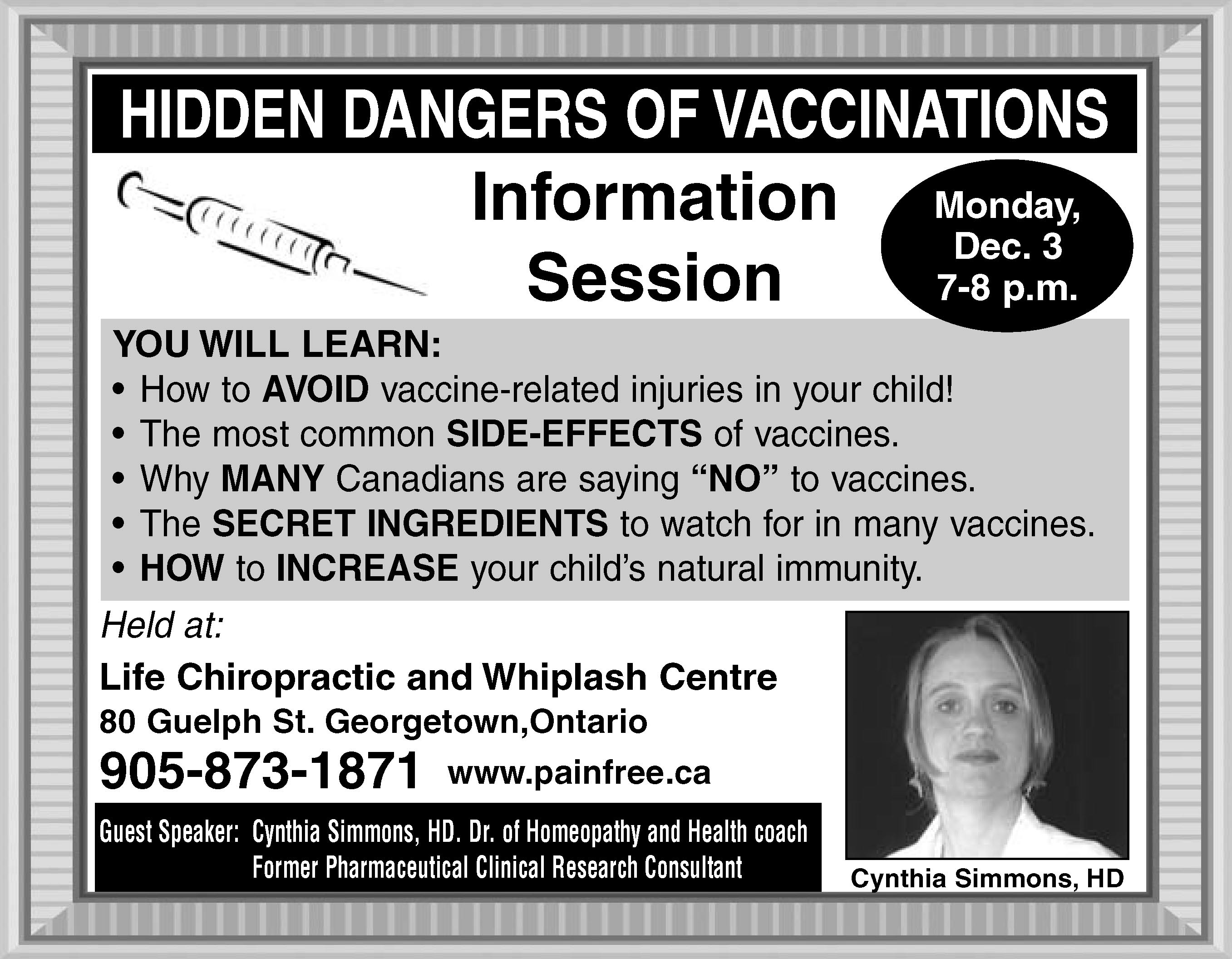 Cynthia Simmons anti-vaccine talk at Georgetown chiropractor's office