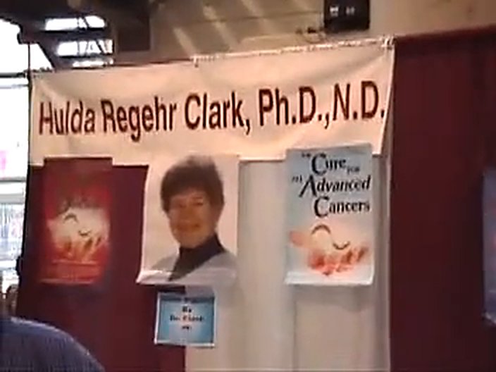 Hulda Clark's booth banner at Total Health 2000